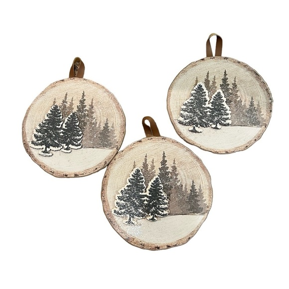 Three Christmas Ornaments 7x7 Rustic Decor - Picture 1 of 6